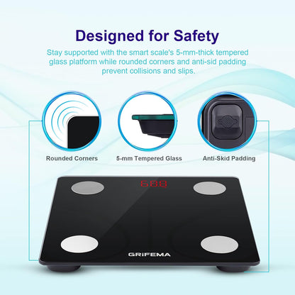 GRIFEMA GA2001 Digital Bathroom Scale with Bluetooth - Black