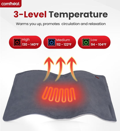 Comfheat Rechargeable Weighted Heating Pad with Battery 3 Heat Settings Grey UK-146