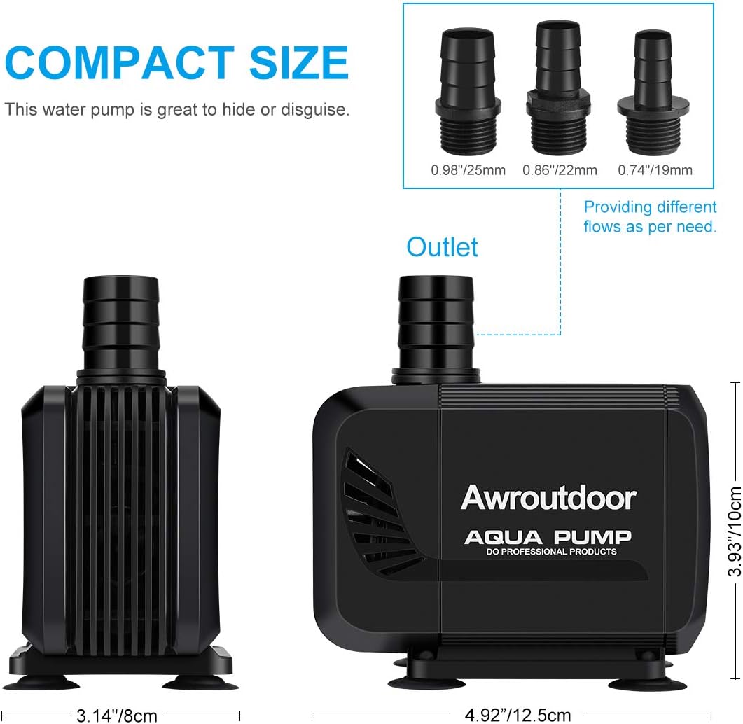 Awroutdoor Submersible Water Pump 35W 2500L/H 3 Nozzles for Aquarium Pond Fountain Hydroponics