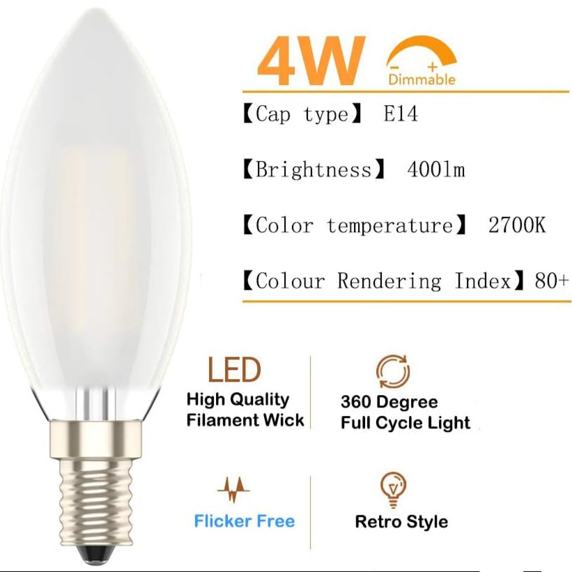 Phoenix LED E14 Dimmable Candle Lamp 4W Warm White Pack