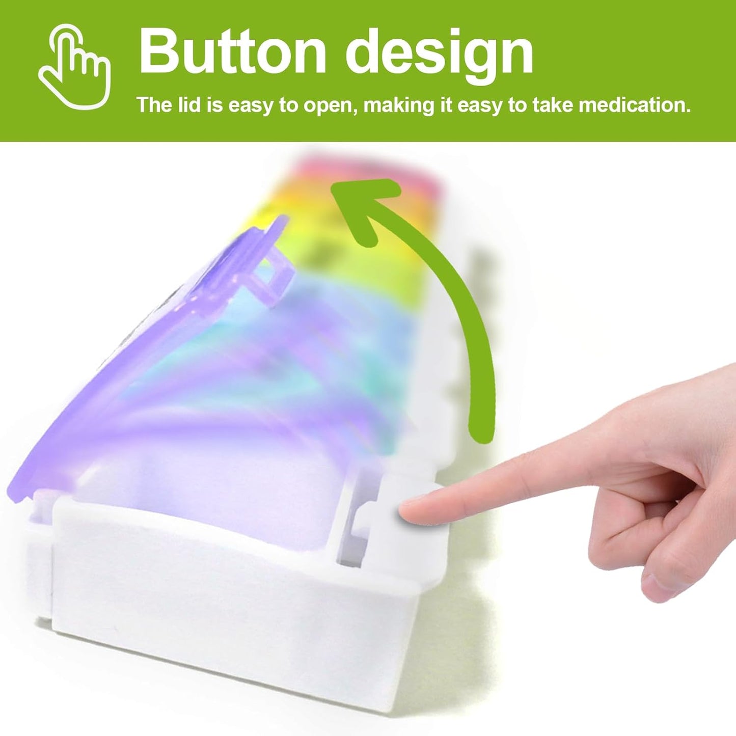 Rainbow 7-Day Pill Organizer with Easy-Open Button, Multicolored