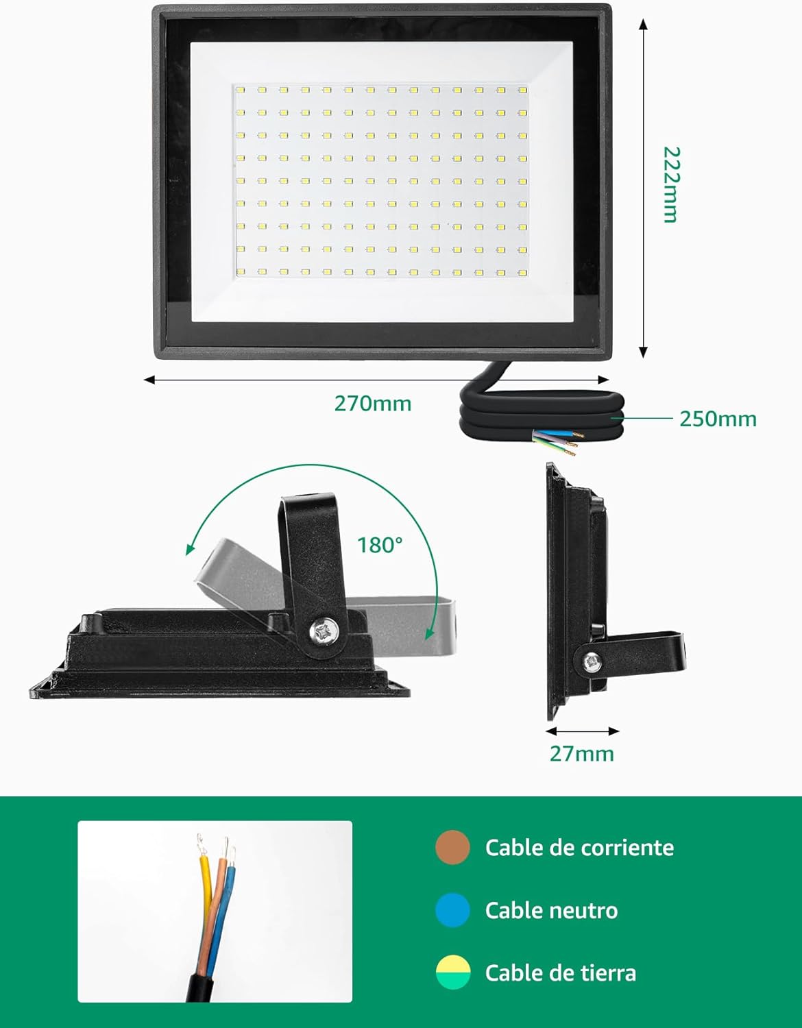 Aigostar 100W Outdoor LED Floodlight 8700lm IP65 Waterproof