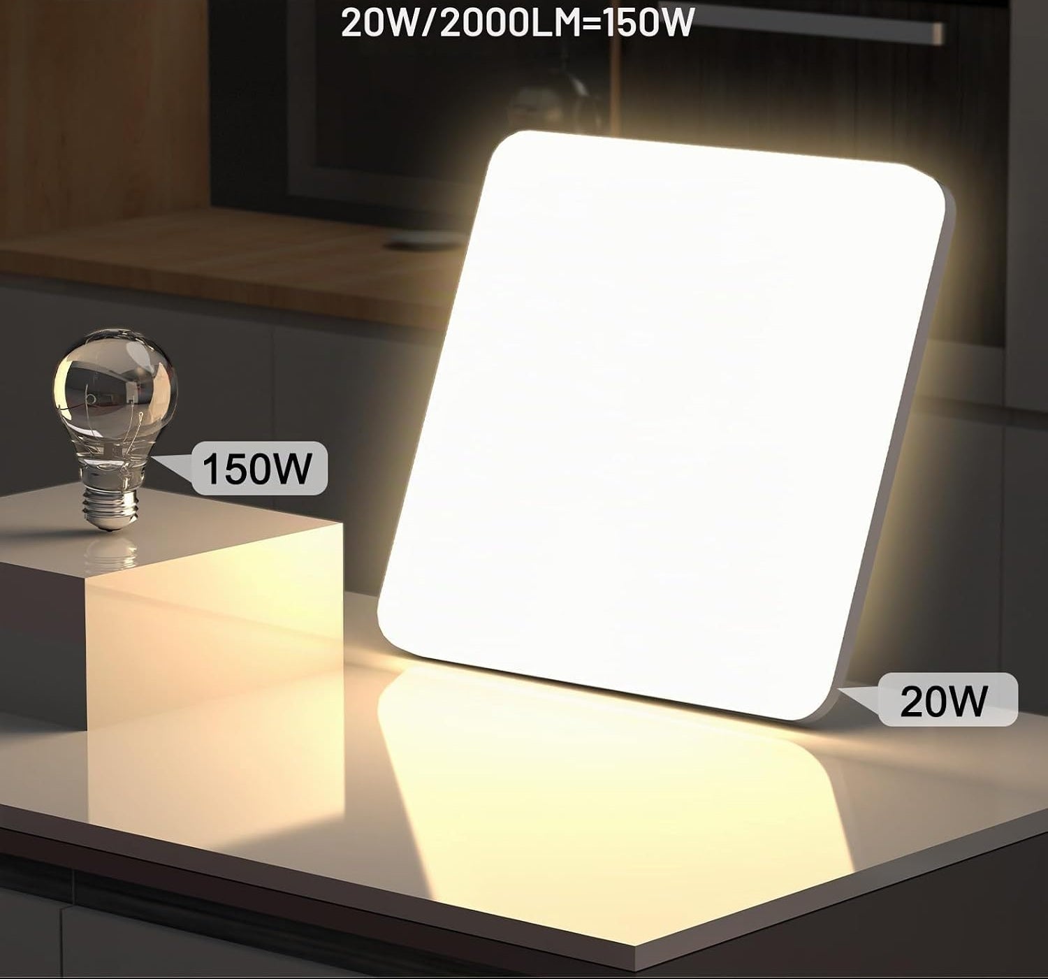 OUILA LED Ceiling Light 2-Pack 20W 2000lm 4000K Natural White IP44 Waterproof 22x22cm