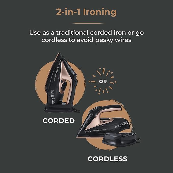 TOWER Cordless CeraGlide Steam Iron Black Rose Gold 2400W - Gomix Brands Outlet