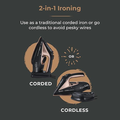 TOWER Cordless CeraGlide Steam Iron Black Rose Gold 2400W - Gomix Brands Outlet