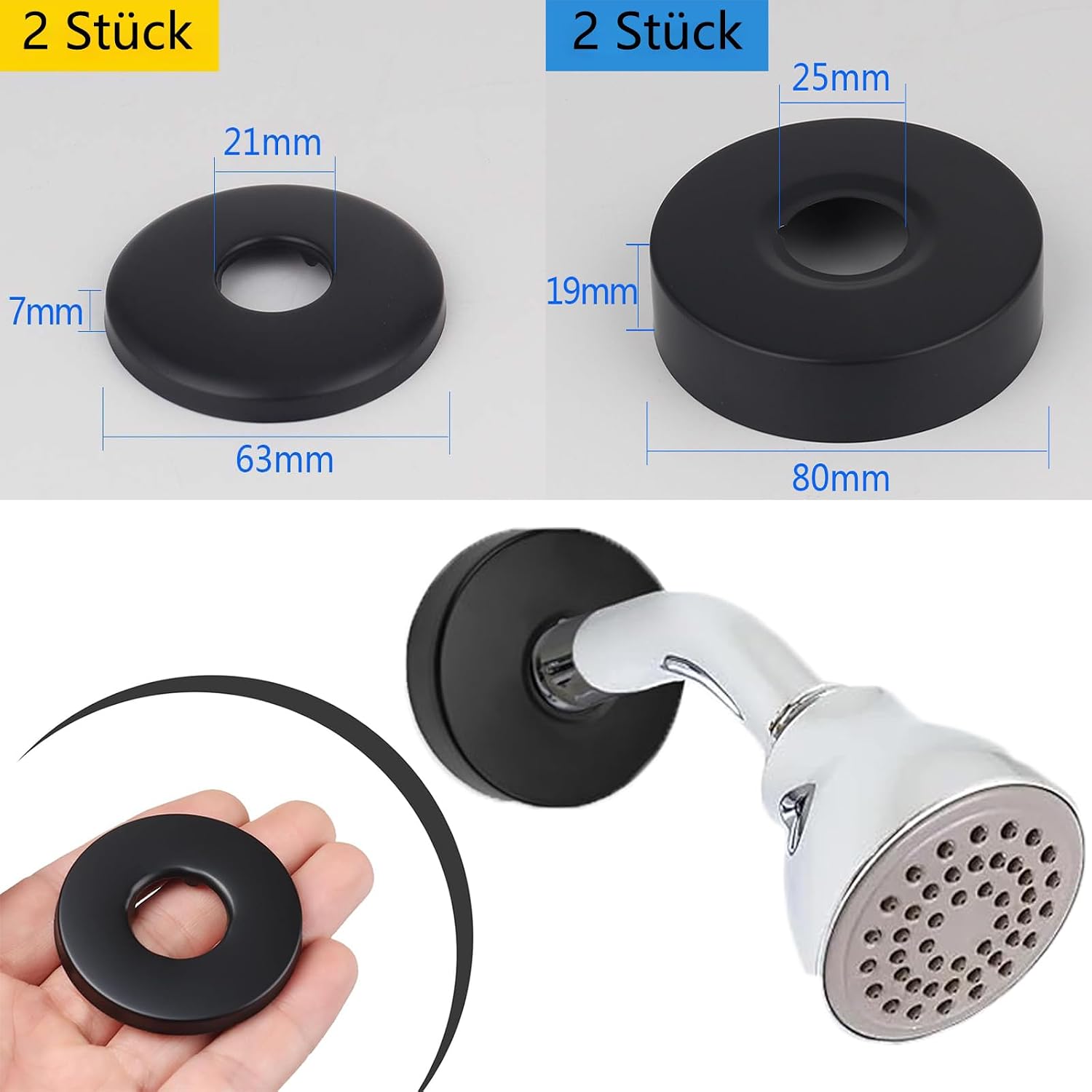 Scalingscal Set Of 4 Stainless Steel Cover Rosette For Shower Taps Black