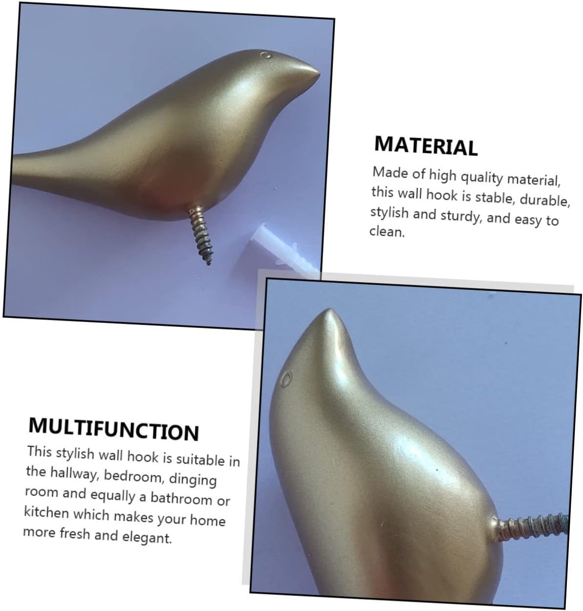 Golden Wall-Mounted Bird Hook for Coats, Hats, Towels