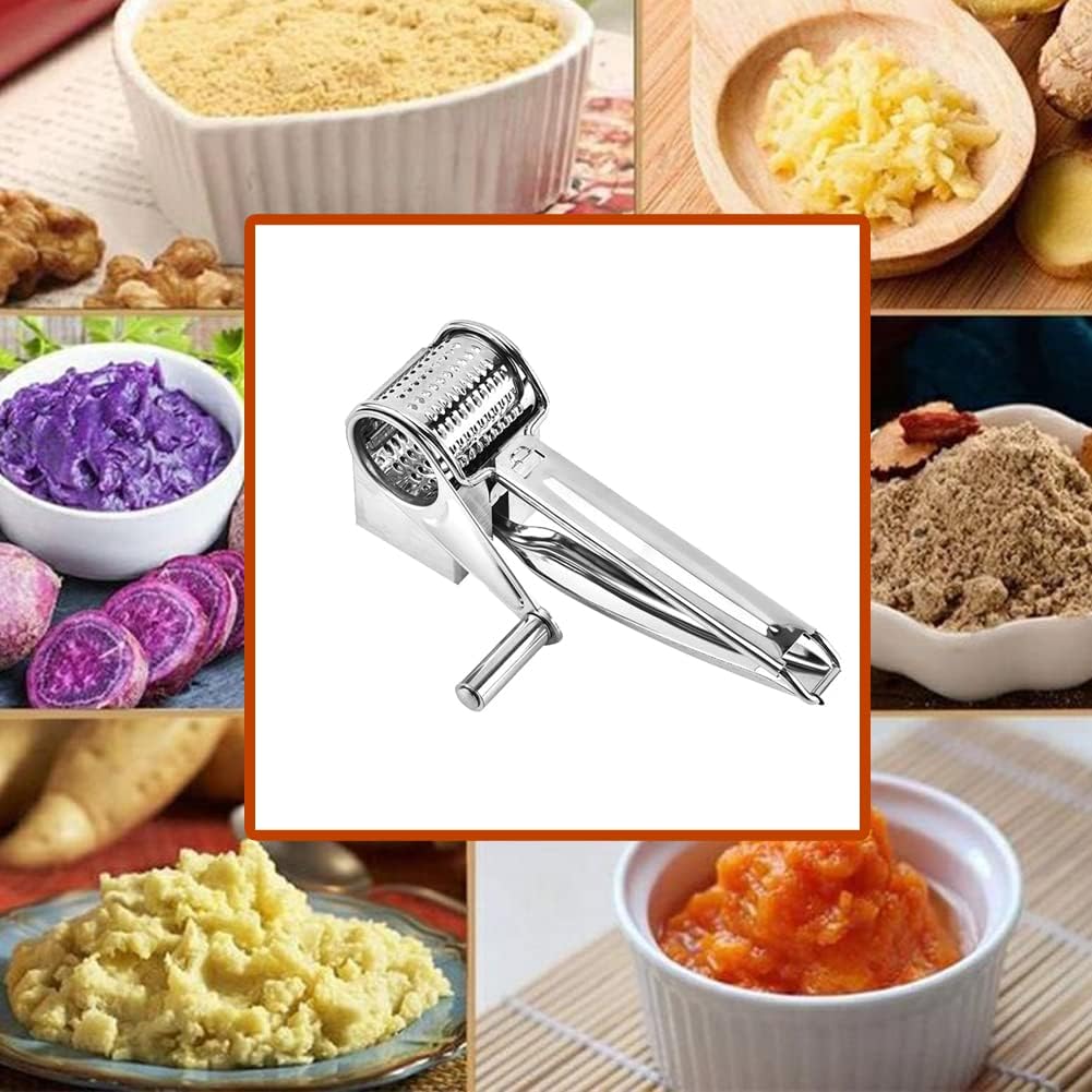 Hand-Operated Rotary Cheese Grater with Stainless Steel Drum - Perfect for Veggies