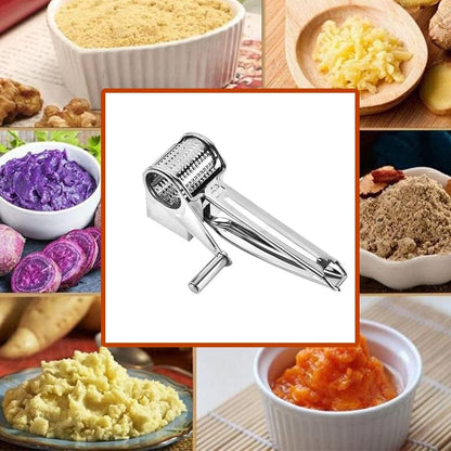 Hand-Operated Rotary Cheese Grater with Stainless Steel Drum - Perfect for Veggies
