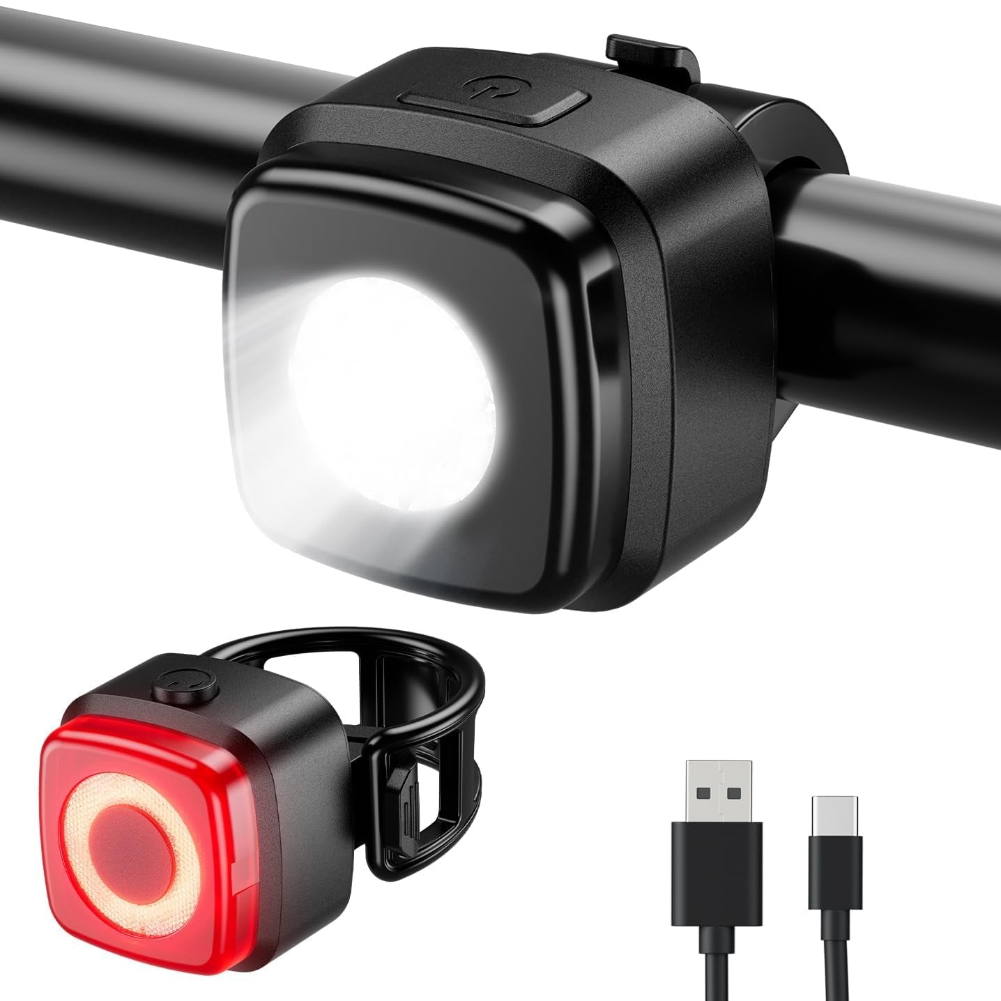 OnMeto USB‑C Waterproof Bicycle Light Set Front and Rear