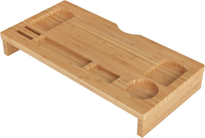RUIYAN Bamboo Monitor Stand 60 x 30 x 8.5 cm with 7 Storage Compartments Ergonomic Desktop Riser