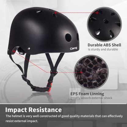 Cneng Adjustable Matte Black Skateboard Helmet for Adults