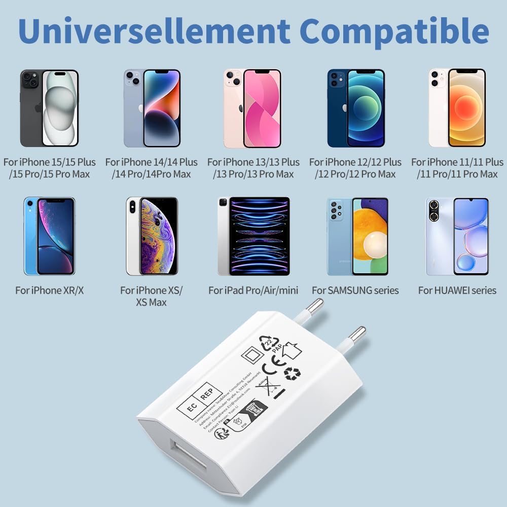 Romalux 4-Pack iPhone Charger Cable 2M and 5W USB Wall Adapter Compatible with iPhone 14 13 12 11 Pro Max XR X XS 8 7 6S 6 Plus SE 5S 5 5C iPad
