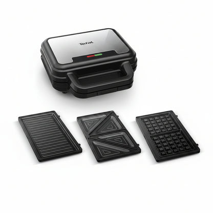 Tefal Ultracompact SW383D10 3-in-1 Sandwich Waffle Panini Maker Stainless Steel Gray