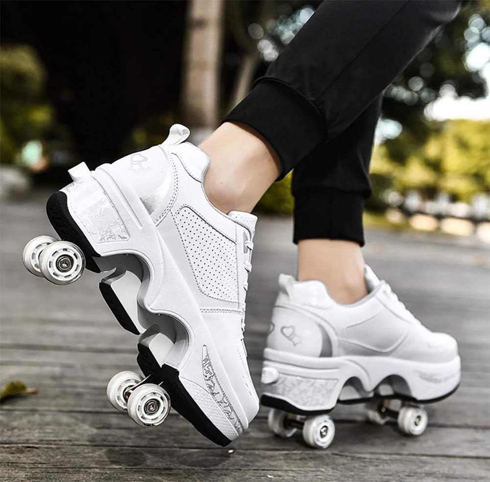 Versatile Retractable Double-Row Roller Skate Shoes for Adults and Kids
