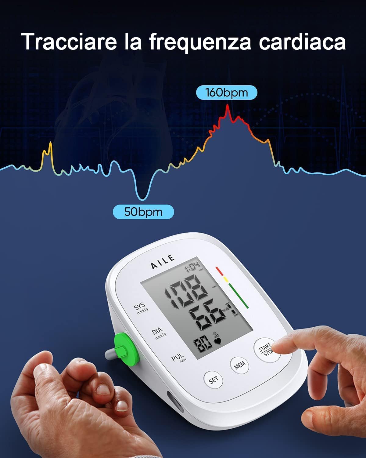 AILE Arm Pressure Gauge Large Arm Blood Pressure Monitor 8.7-16.5 Inches 2 x 99 Readings White