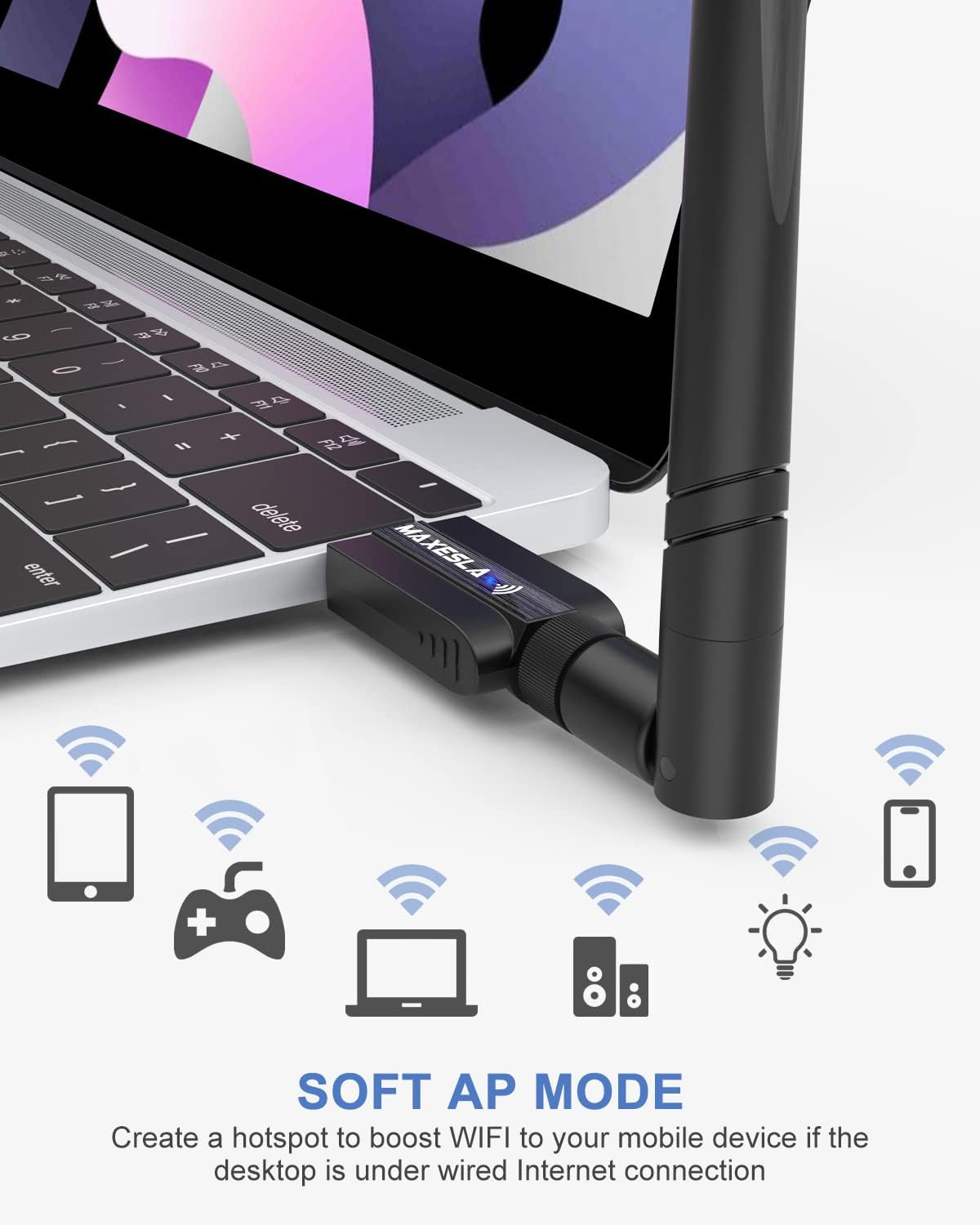 Maxesla XHT-6B12 AC1200 USB Dual Band WiFi Adapter Black