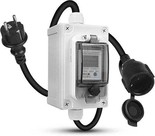 SWAWIS Mobile Digital Power Meter 230V IP67 Outdoor KWH Energy Monitor Socket