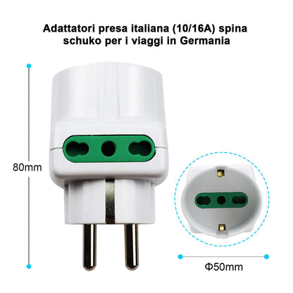 EXTRASTAR Triple Adapter 2 Bivalent Sockets 1 Pluristandard Plug 16A Schuko White