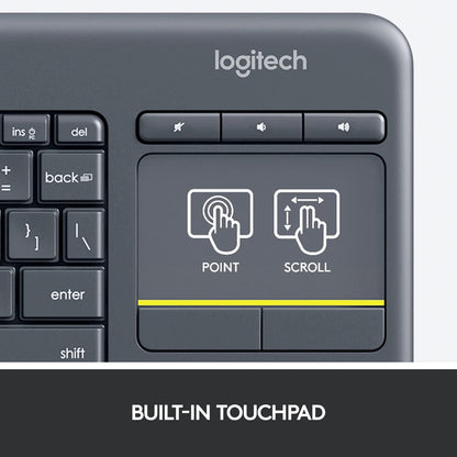 Logitech K400 Plus Wireless Keyboard with Touchpad – Arabic Layout, Black