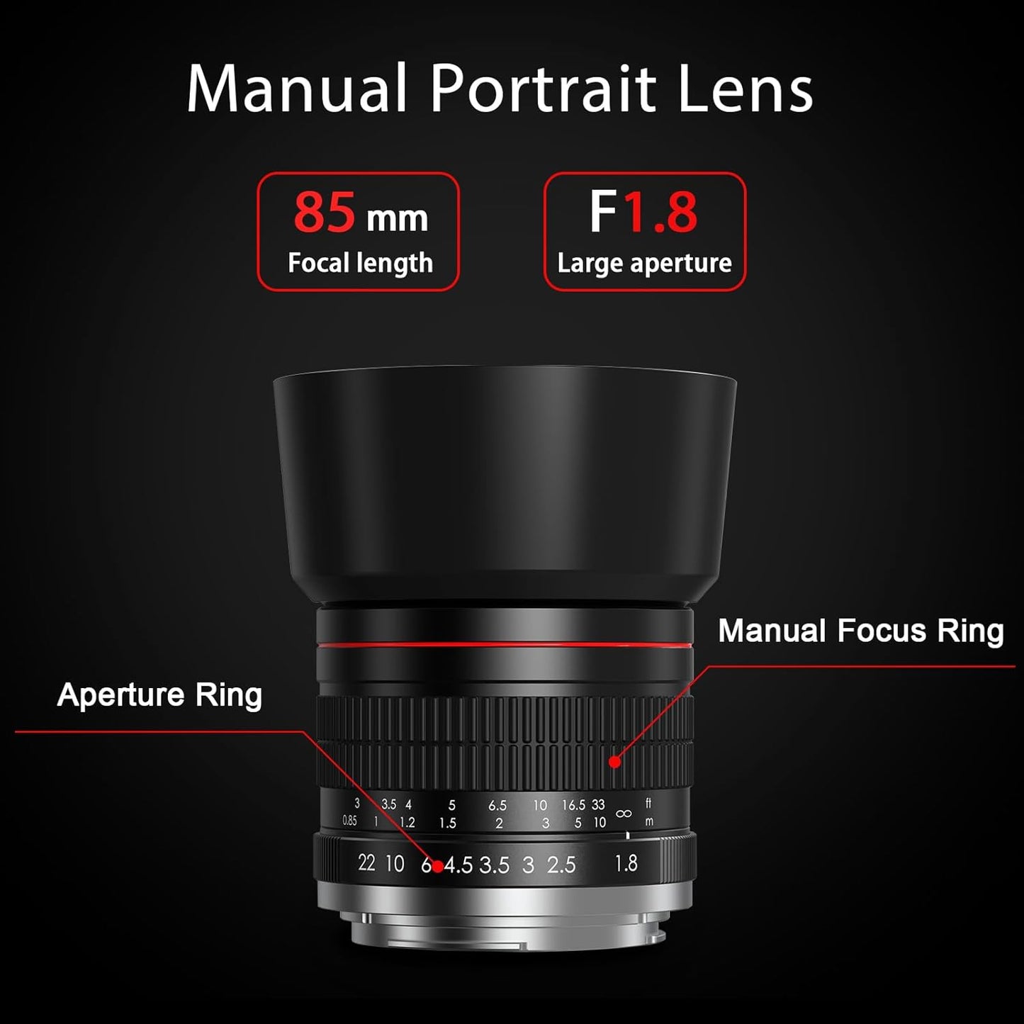 BENOISON 85mm f/1.8 Manual Focus Telephoto Portrait Lens for Canon EF