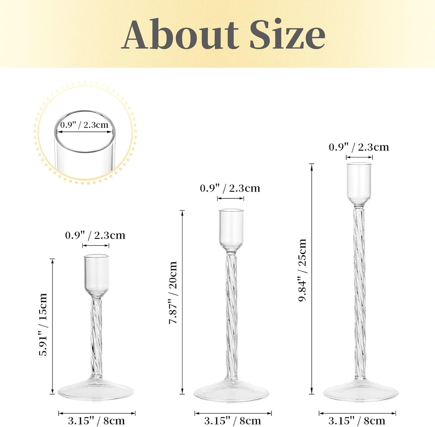 Hewory Vintage Glass Candle Holders Set – 3 Elegant Taper Stands