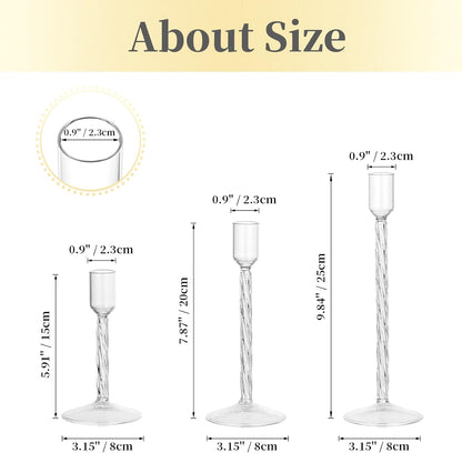 Hewory Vintage Glass Candle Holders Set – 3 Elegant Taper Stands