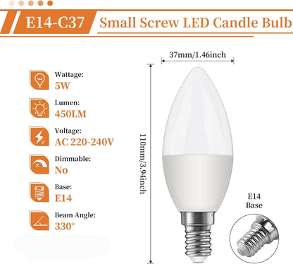 Ddlisu C37 E14 LED Candle Light Bulbs 5W 2700K 6 Pack