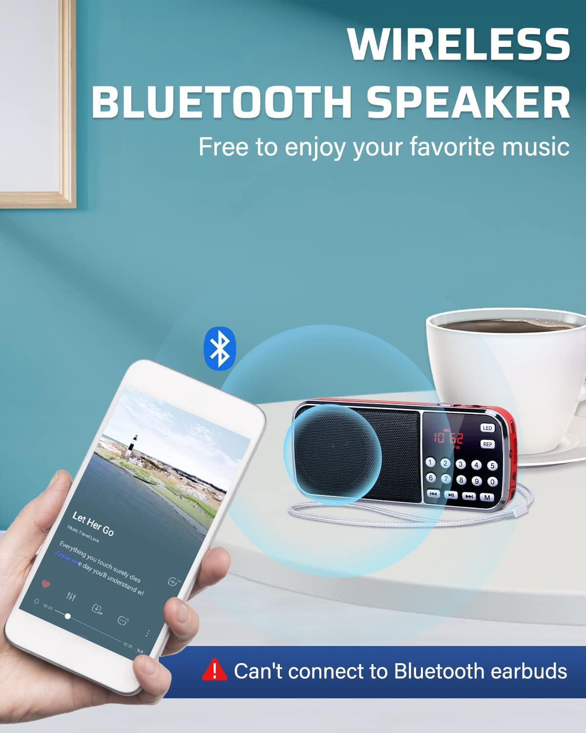 PRUNUS J189 Mini Bluetooth AM FM Radio Rechargeable Portable Dual Speaker LED Flashlight 127 g Black