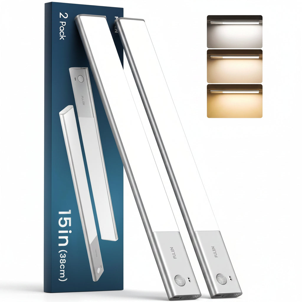 FULEN CL04 Wireless Motion Sensor Closet Light 2 Pack 14.7 Inch 4000mAh Rechargeable Dimmable 3 Color Temperatures White