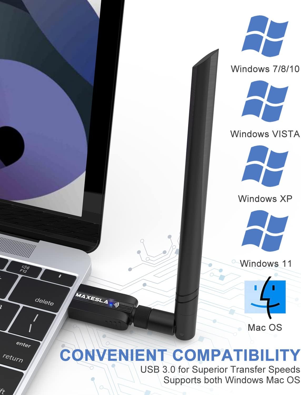 Maxesla XHT-6B12 AC1200 USB Dual Band WiFi Adapter Black