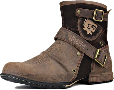 OSSTONE Men's Moto Leather Boots with Side Zipper