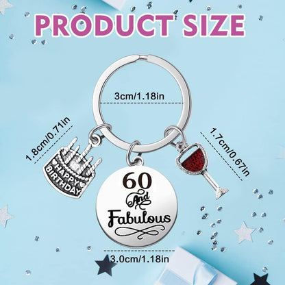 Elegant Silver 60th Birthday Keyring with Charms and Card