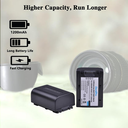 DuraPro 2-Pack 1200mAh NP-FV50 Battery with LCD USB Charger for Sony Handycam HDR-CX150E HDR-CX170 HDR-CX300