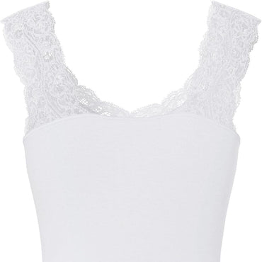 Basic Women's V-Neck Lace Top Soft Viscose Blend Bright White