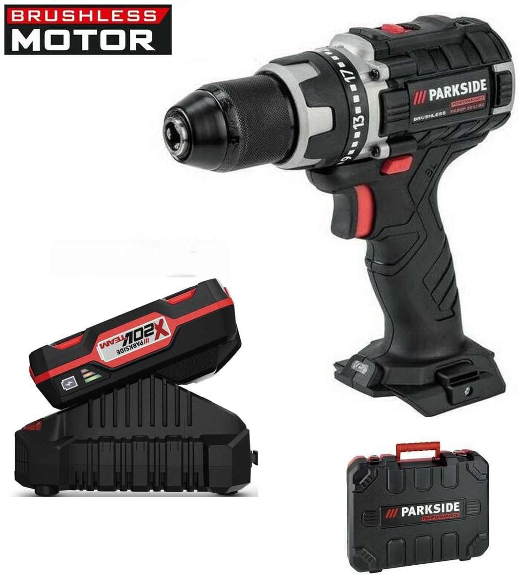 Parkside 20V Brushless Cordless Drill with LED Light