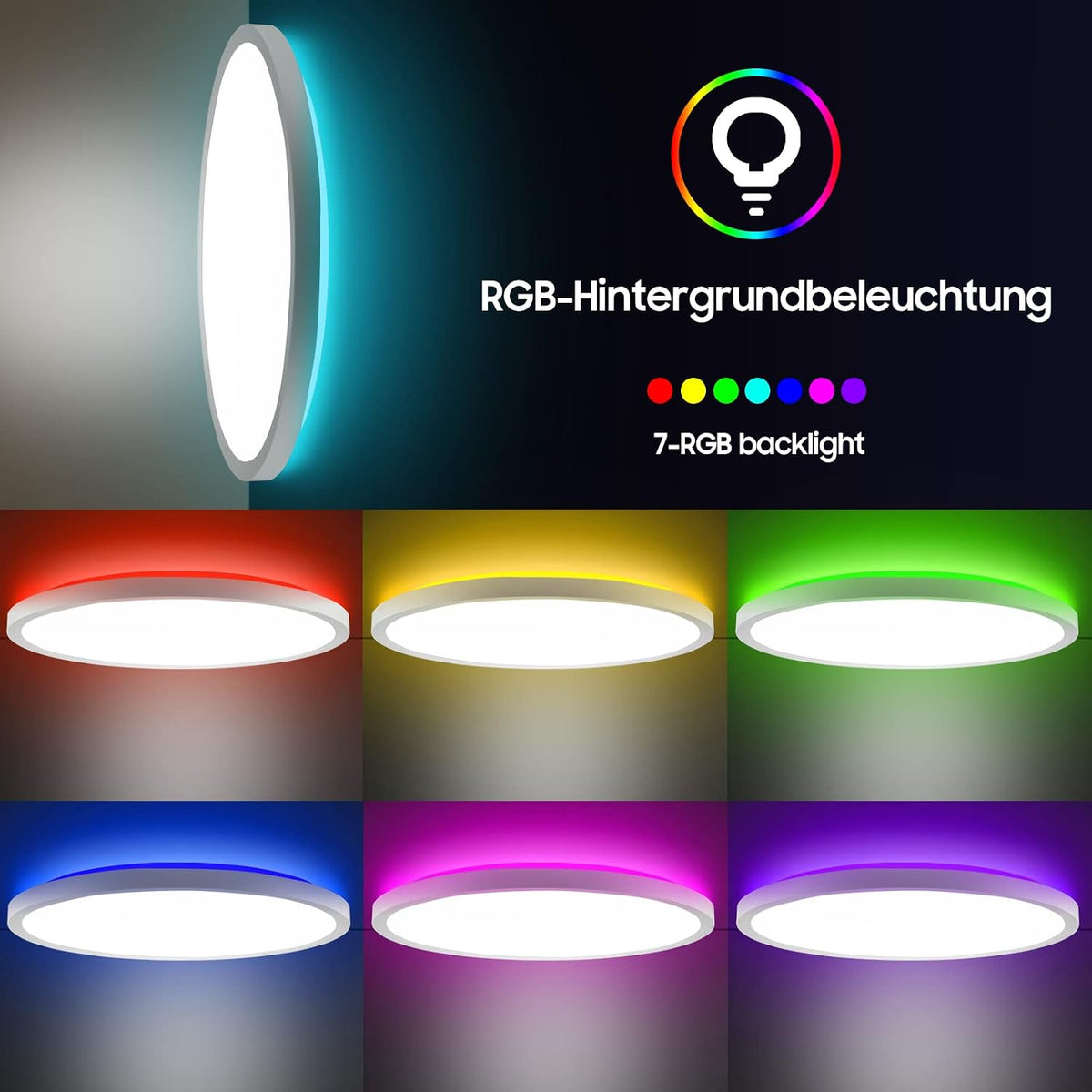 CheDux EVS-CMT-M-24W RGB Dimmable Flush Mount Ceiling Light 30.5cm 24W