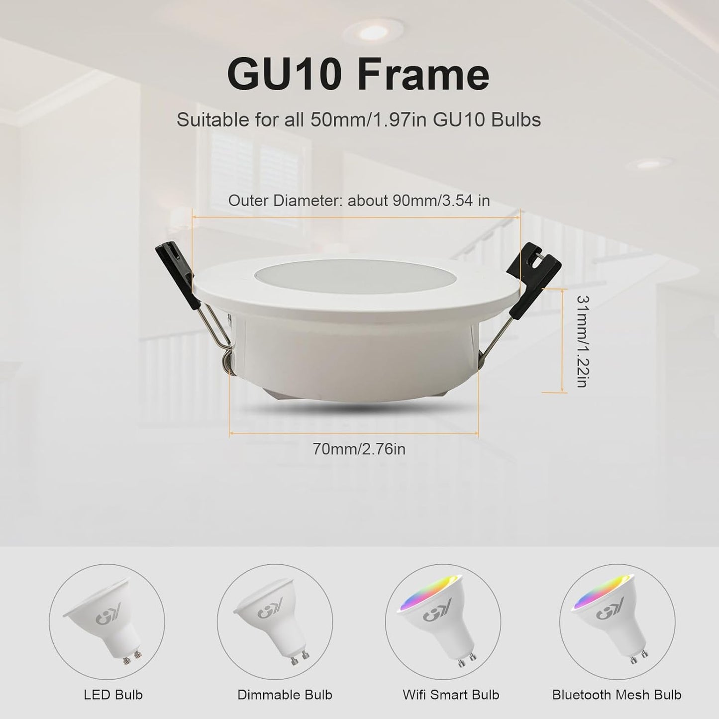GY Recessed Spotlight Frame GU10 IP65 Waterproof Plastic 6-Pack 10 cm