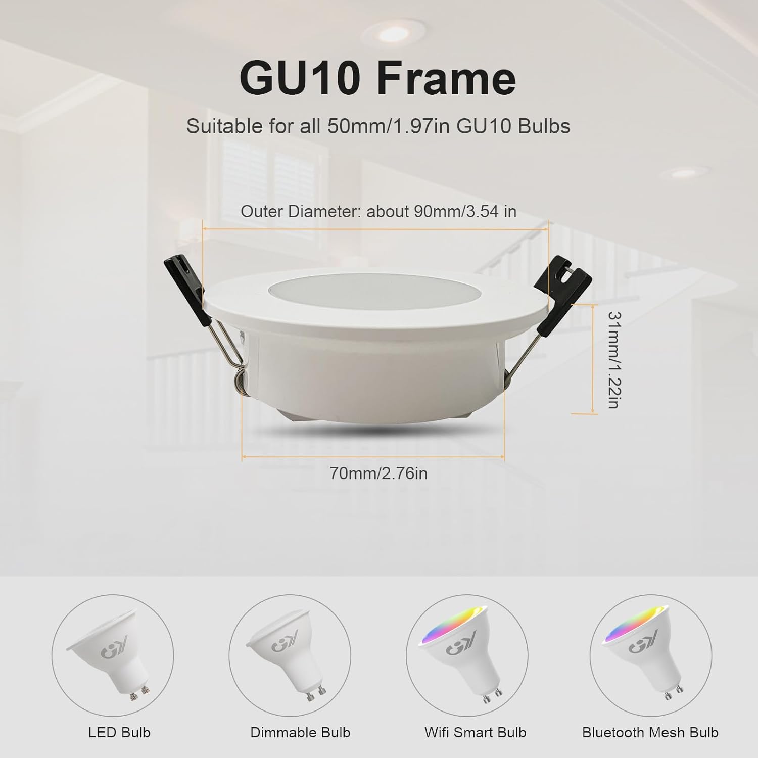 GY Recessed Spotlight Frame GU10 IP65 Waterproof Plastic 6-Pack 10 cm