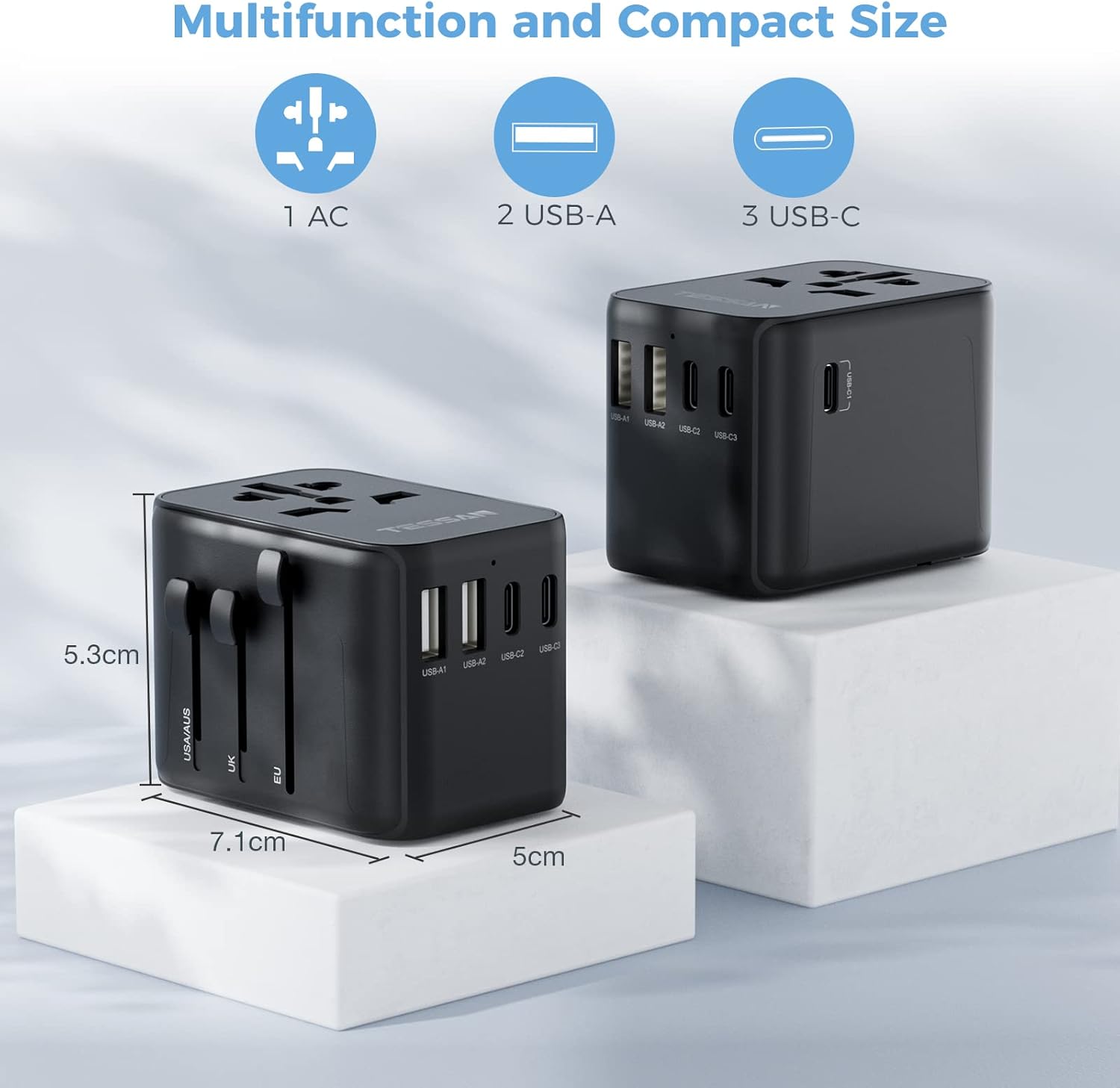 TESSAN Universal Travel Adapter with Dual USB and USB‑C Ports