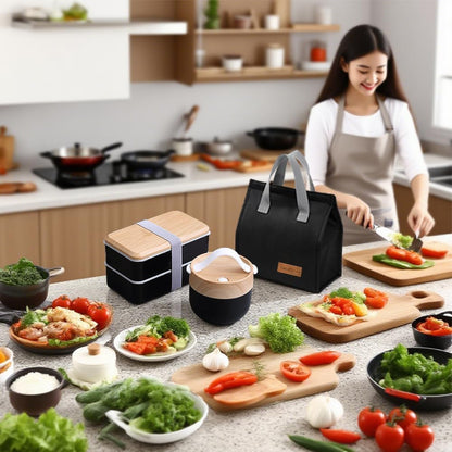 Aiuuee ALC263 Lunch Box Set 1400ml Black