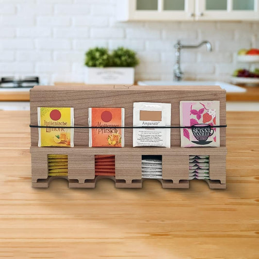 FeJu 4-Compartment Tea Bag Dispenser - Store Over 100 Bags