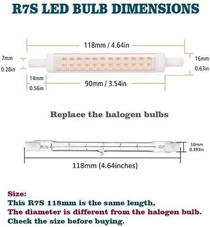BAOMING R7S LED Bulb 118mm 10W Dimmable 900lm 2700K Warm White 75W Equivalent 2-Pack