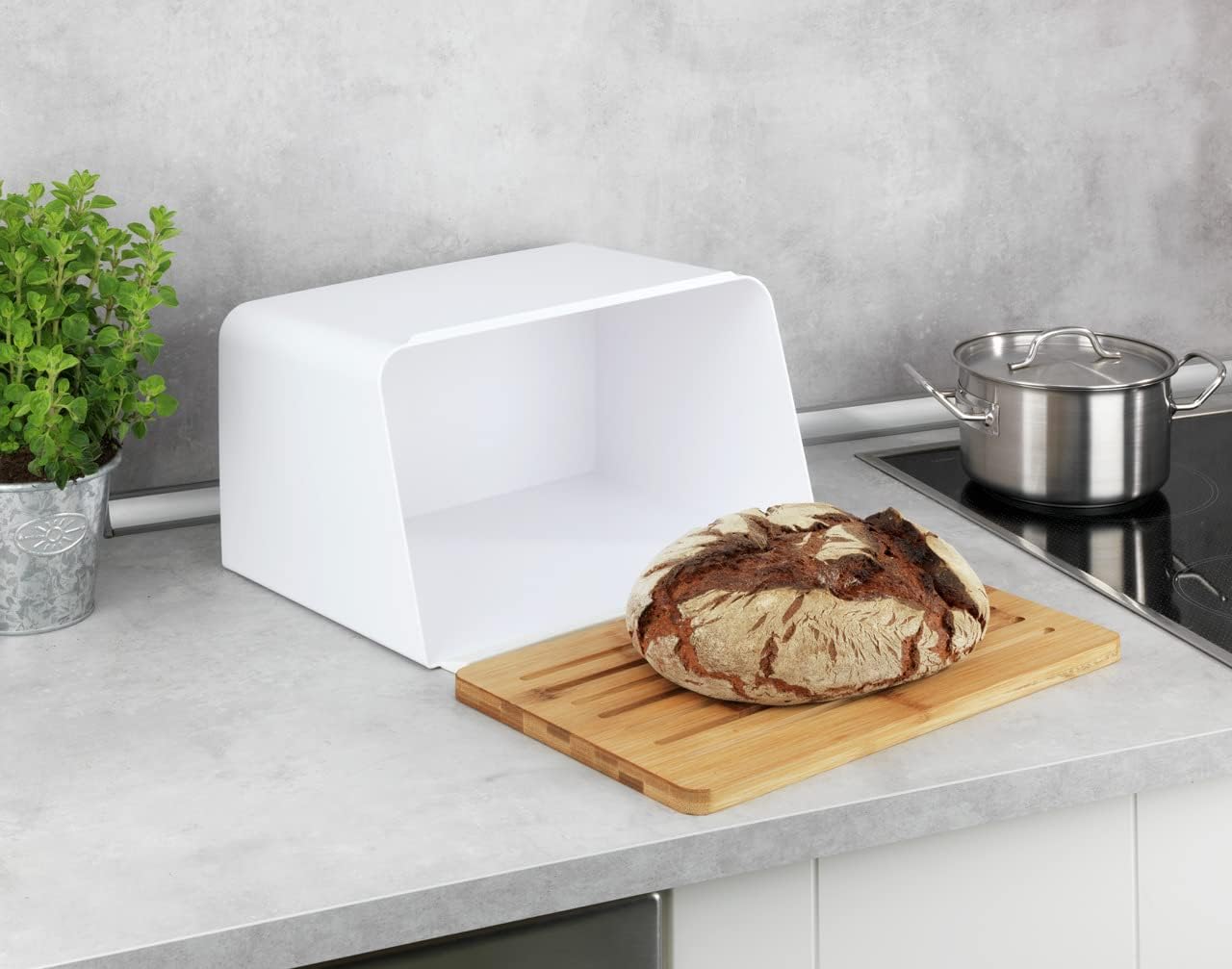 Wenko Bamboo Bread Bin with Lid, White 35x26x20.5 cm