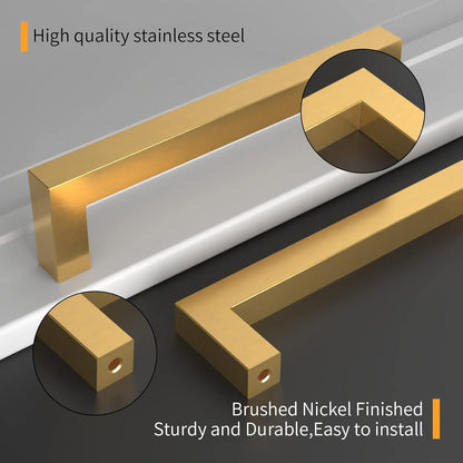 Elegant Gold Stainless Steel Cabinet Handles for Kitchen Drawers and Wardrobes