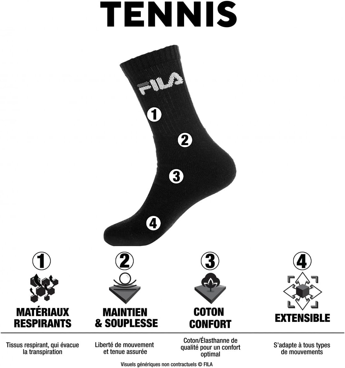 FILA Unisex Athletic Crew Socks with Frotte Sole