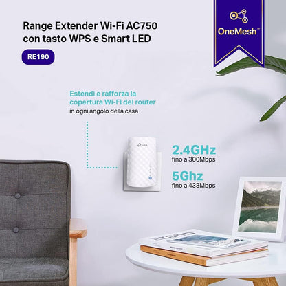 TP-Link RE190 AC750 Wi-Fi Range Extender Repeater, Dual-Band Wireless Signal Booster