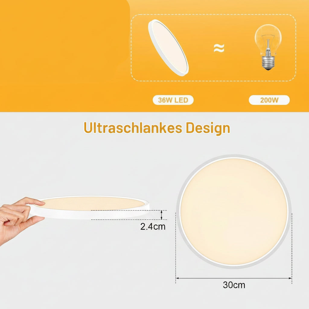 OTREN LED Ceiling Light Flat Round 3000 K Bathroom Kitchen Living Room Hallway 30 cm 36 W