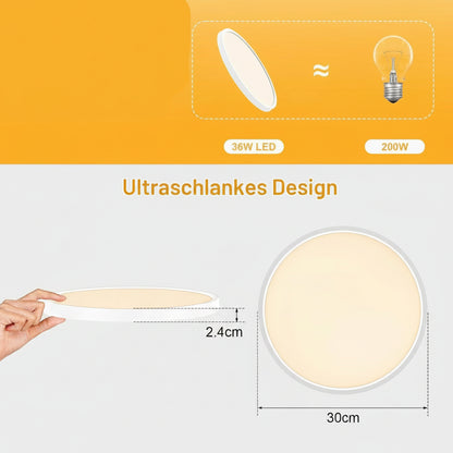 OTREN LED Ceiling Light Flat Round 3000 K Bathroom Kitchen Living Room Hallway 30 cm 36 W