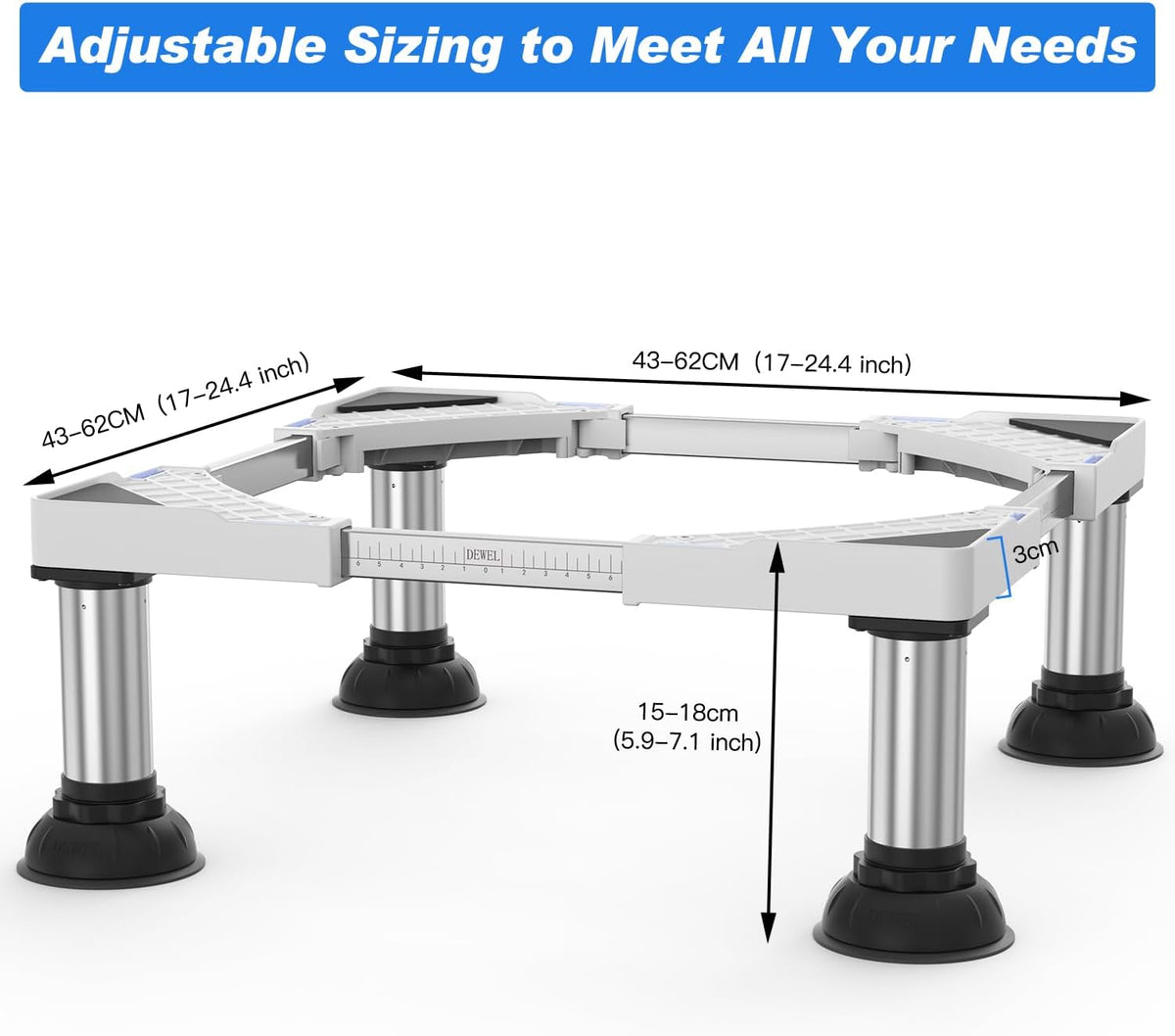 DEWEL J007-WH-JS-DJ Washing Machine Base 43-62cm